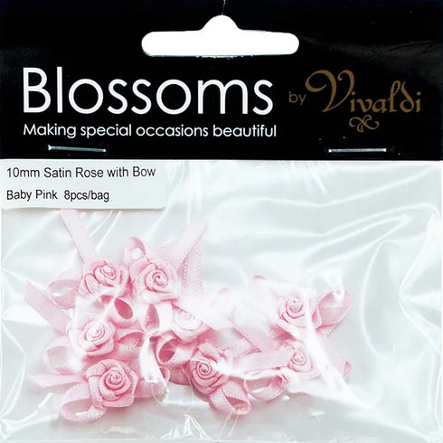 Satin Grub Rose Flower with Bow (available in 9 colours)